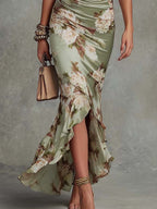 Anna | vestido satén verde escote V