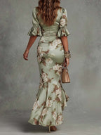 Anna | vestido satén verde escote V