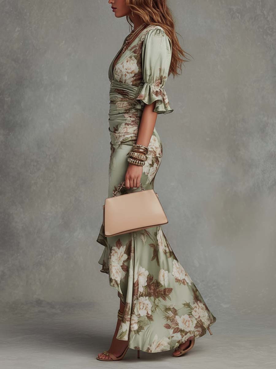 Anna | vestido satén verde escote V