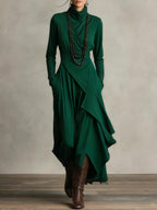 Sandra | Vestido maxi plisado asimétrico de cuello alto
