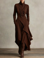 Sandra | Vestido maxi plisado asimétrico de cuello alto