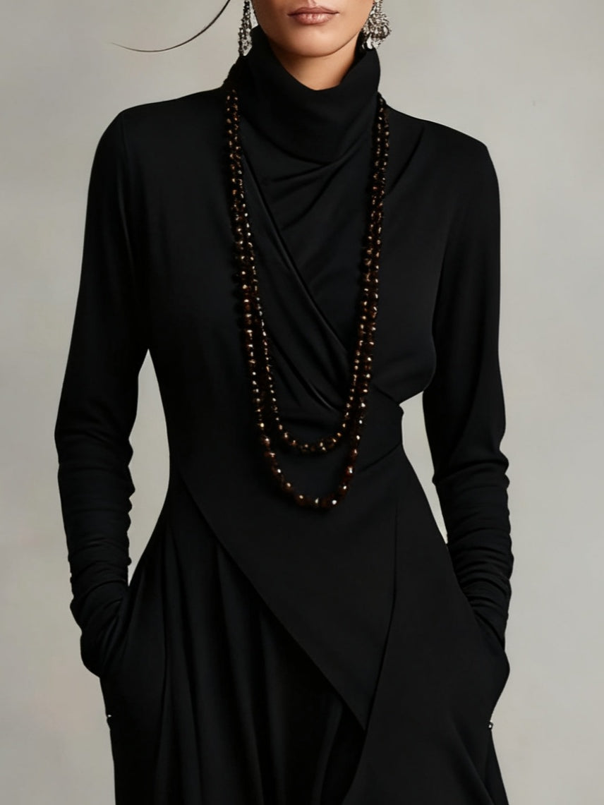 Sandra | Vestido maxi plisado asimétrico de cuello alto