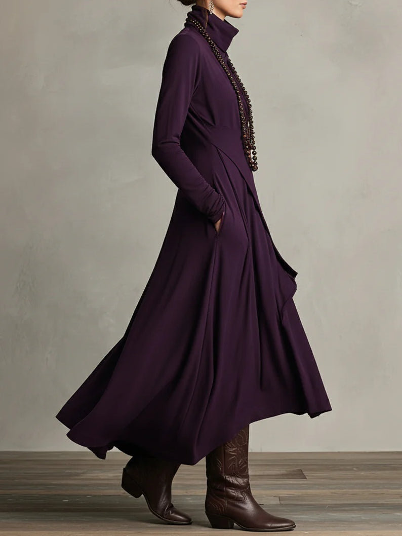 Sandra | Vestido maxi plisado asimétrico de cuello alto