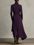 Sandra | Vestido maxi plisado asimétrico de cuello alto