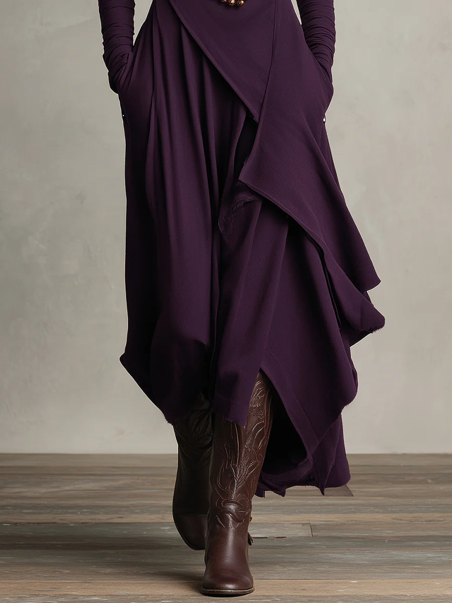Sandra | Vestido maxi plisado asimétrico de cuello alto
