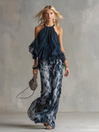 Ludovica | chiffon cuello alto pantalones estampados