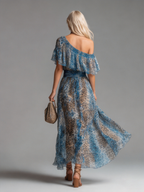 Silvia | vestido chiffon leopardo hombros descubiertos