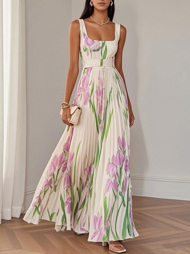 Rosario | Vestido maxi floral plisado