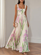 Rosario | Vestido maxi floral plisado
