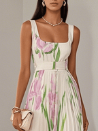 Rosario | Vestido maxi floral plisado