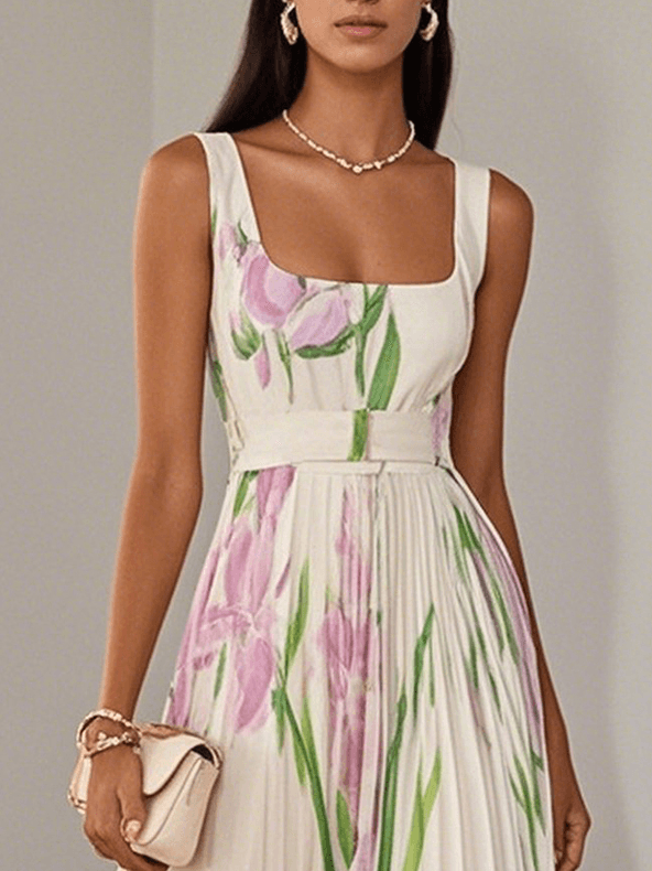 Rosario | Vestido maxi floral plisado