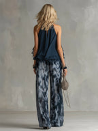 Ludovica | chiffon cuello alto pantalones estampados