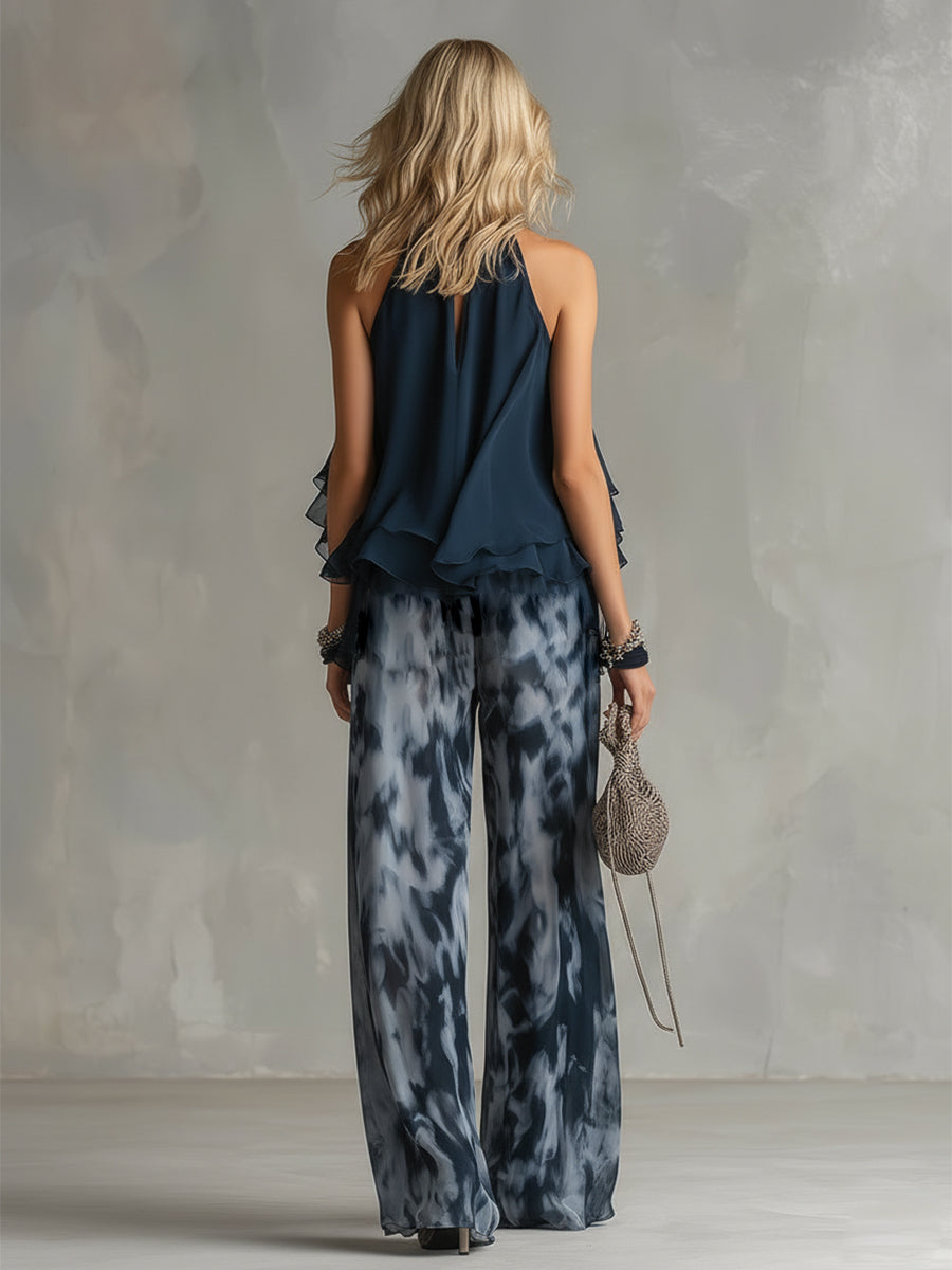 Ludovica | chiffon cuello alto pantalones estampados