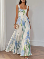 Rosario | Vestido maxi floral plisado