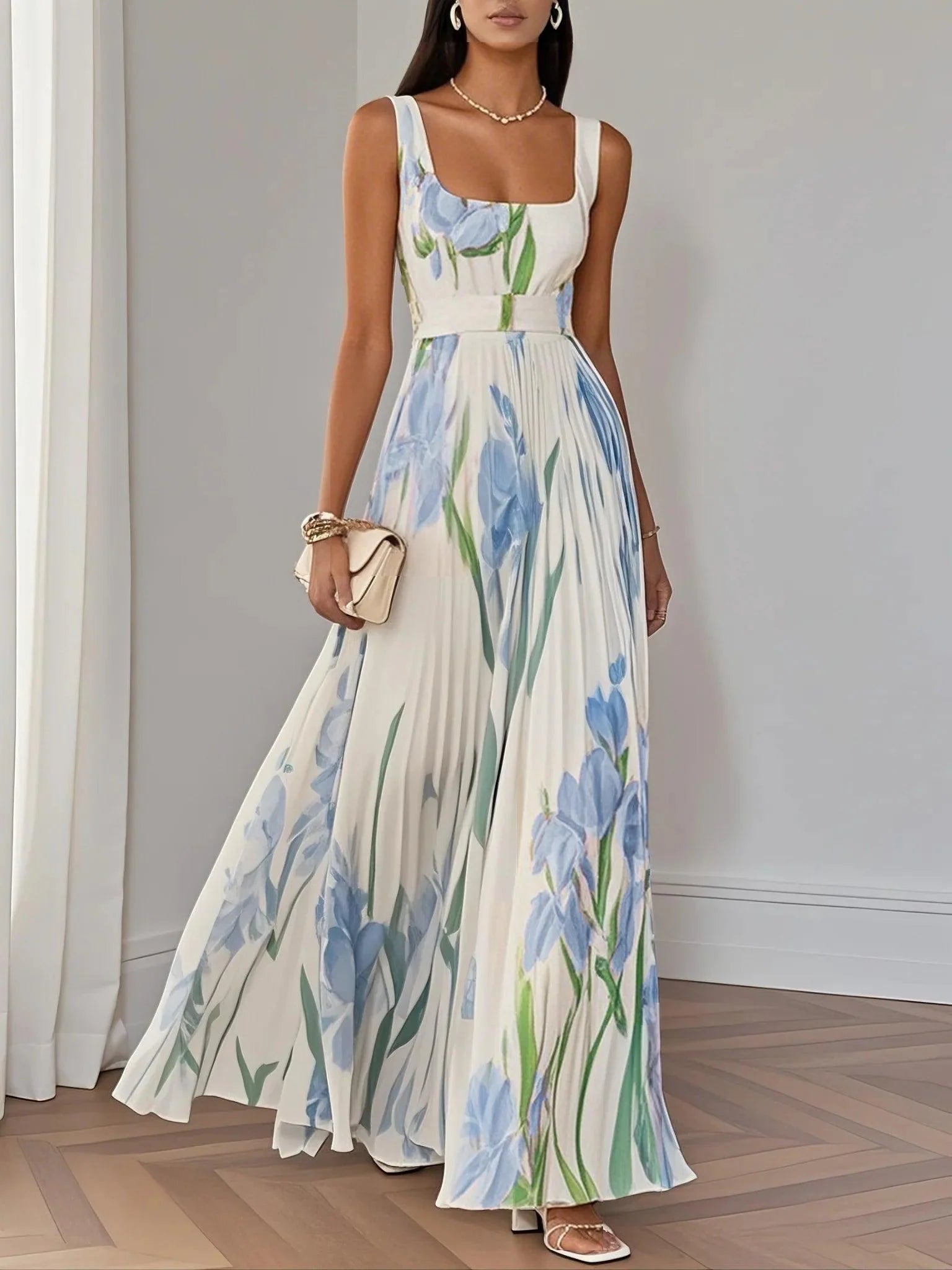 Rosario | Vestido maxi floral plisado