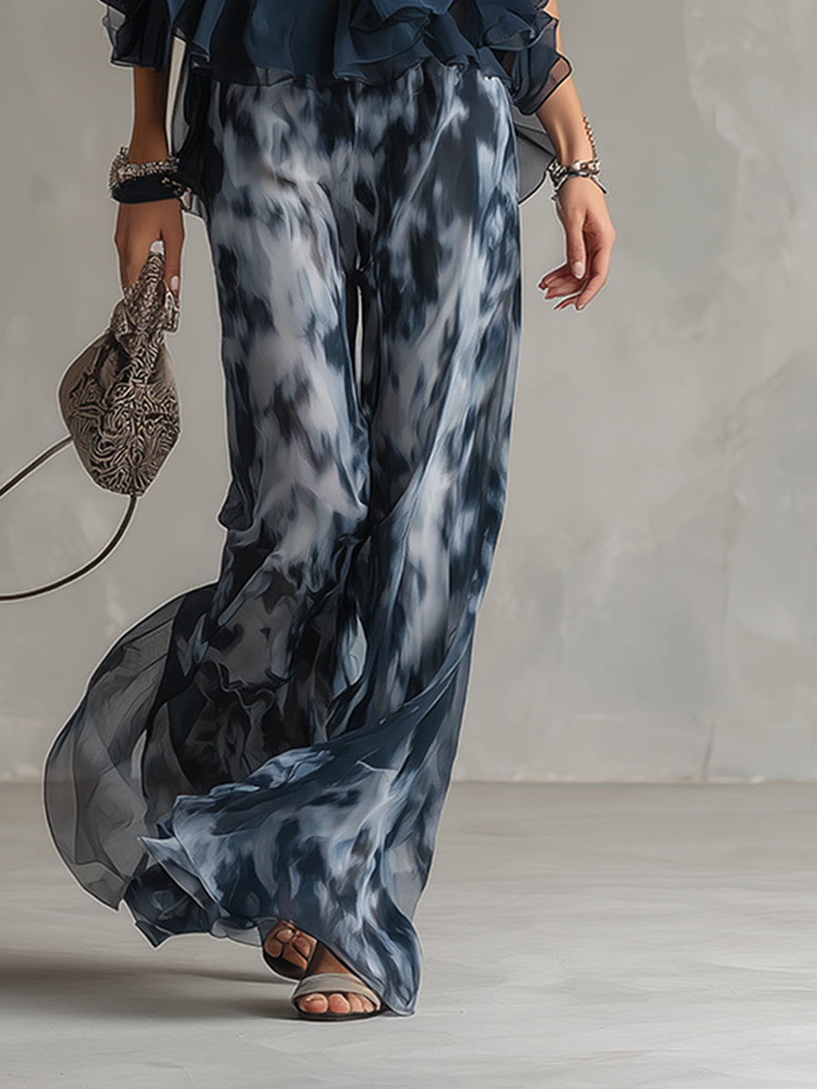 Ludovica | chiffon cuello alto pantalones estampados