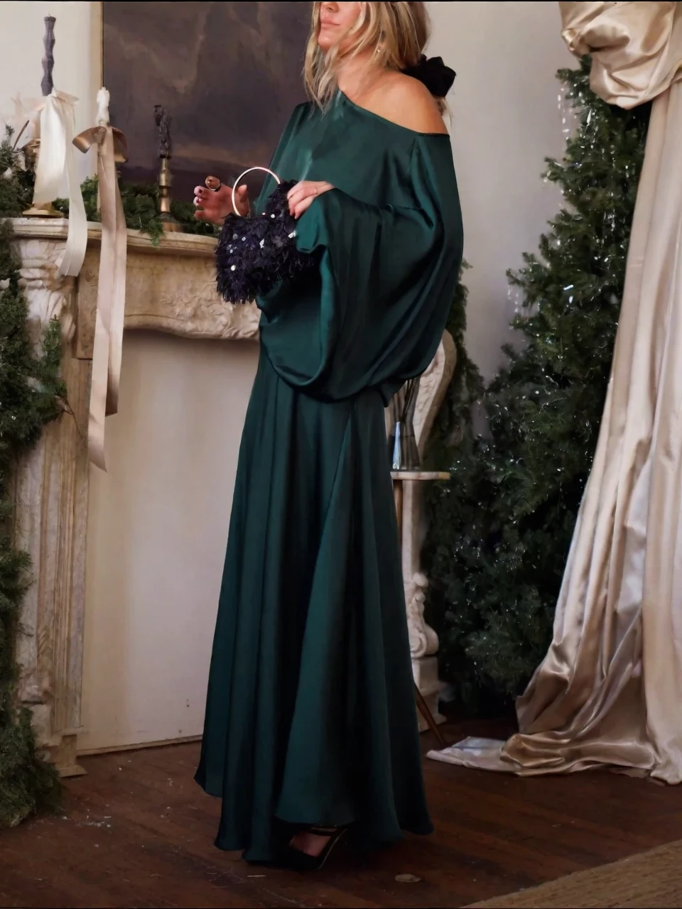 Mercedes | Conjunto de top drapeado convertible y falda larga de corte en A