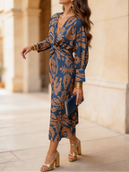 Silvia | Vestido Midi Cruzado con Estampado Elegante