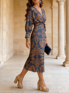 Silvia | Vestido Midi Cruzado con Estampado Elegante