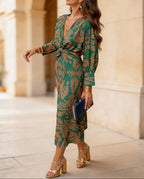 Silvia | Vestido Midi Cruzado con Estampado Elegante